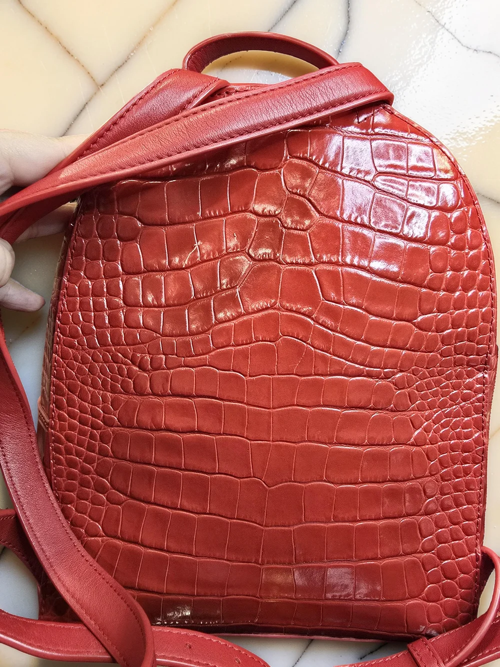 Tory Burch Red Emerson Leather Croc-Embossed Backpack & Wallet Set